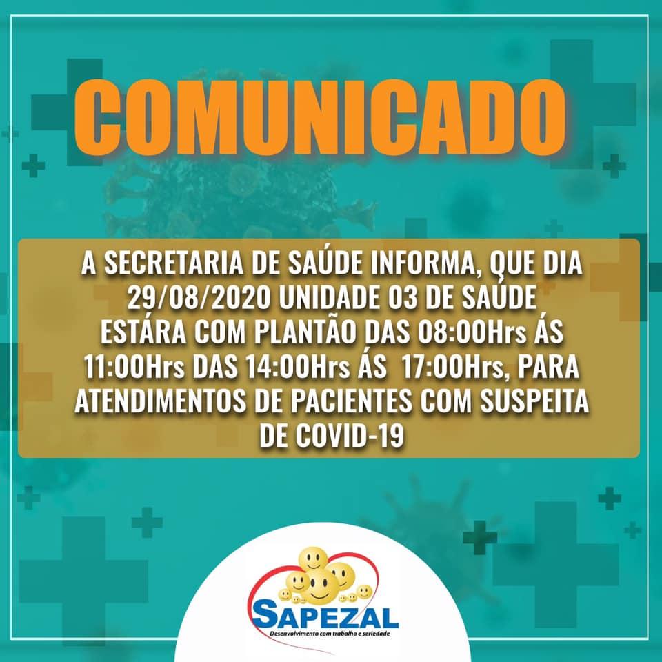 Secretaria de Saúde fará plantão para atendimento de casos suspeitos de Covid-19 em Sapezal