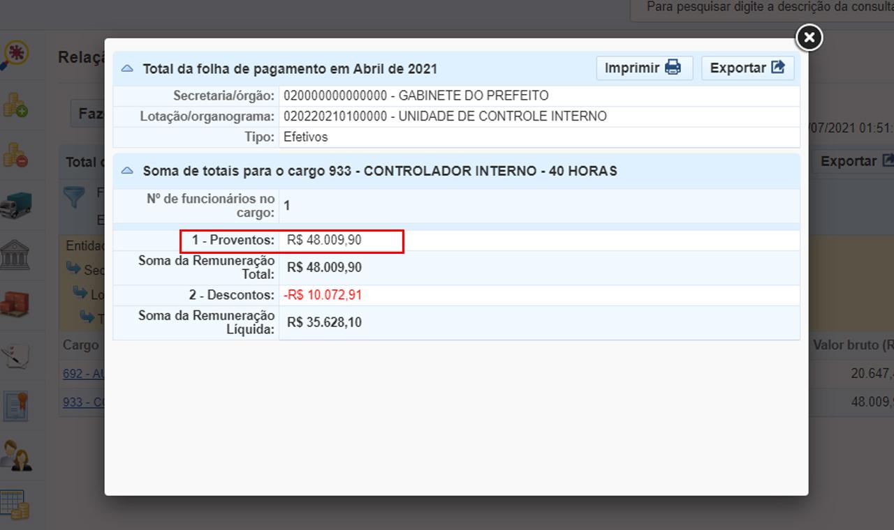Servidor da Prefeitura de Sapezal recebe R$48.009,90 em abril de 2021