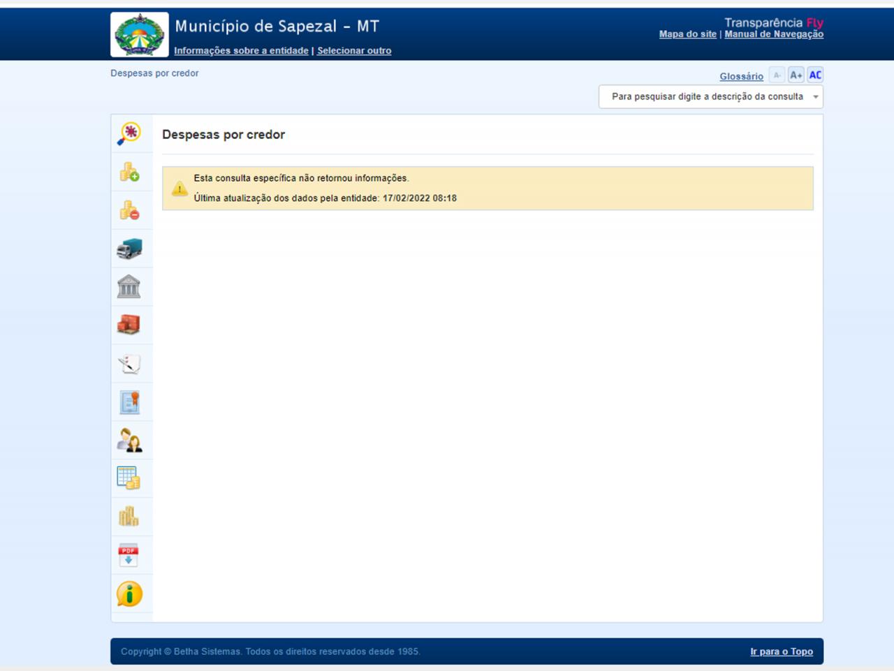 Portal Transparência da Prefeitura de Sapezal impossibilita consulta das informações de despesas e receitas