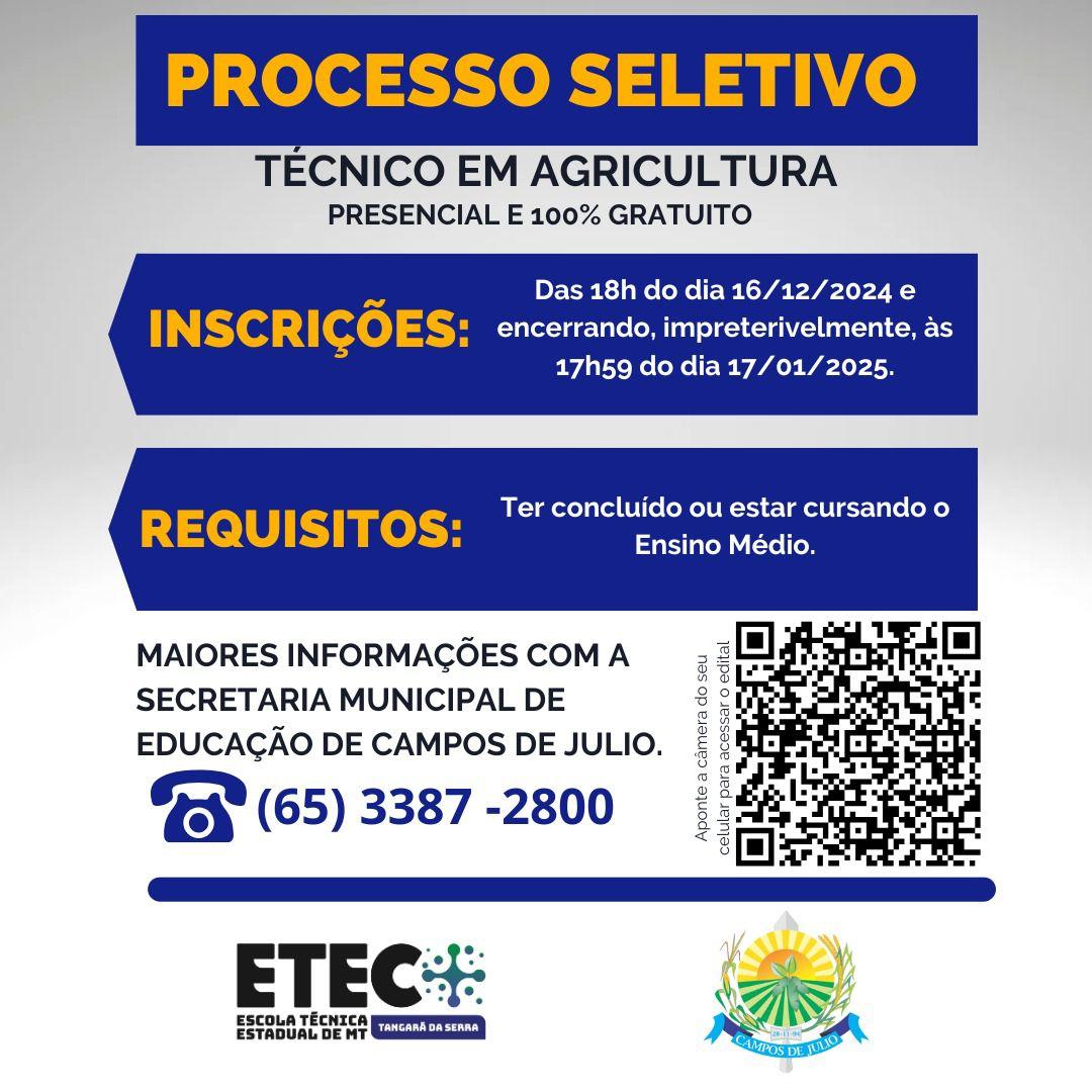 Campos de Júlio abre inscrições para curso técnico em Agricultura