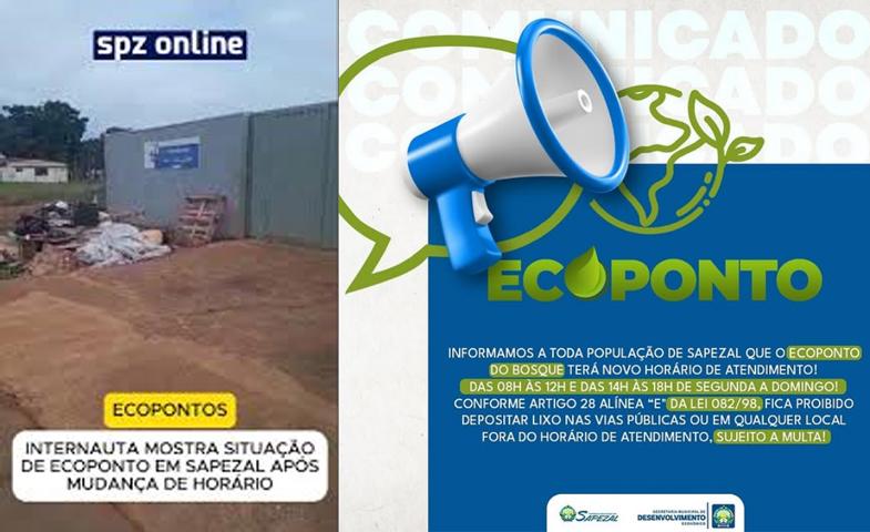 Após polêmica, Prefeitura de Sapezal muda horário de atendimento no Ecoponto do Bosque