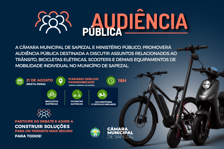 Câmara e Ministério Público promovem audiência sobre trânsito e veículos elétricos em Sapezal