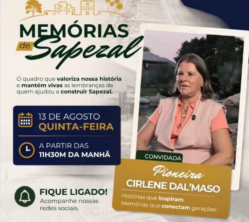 Pioneira Cirlene Dal’Maso participa do Memórias de Sapezal nesta quinta-feira