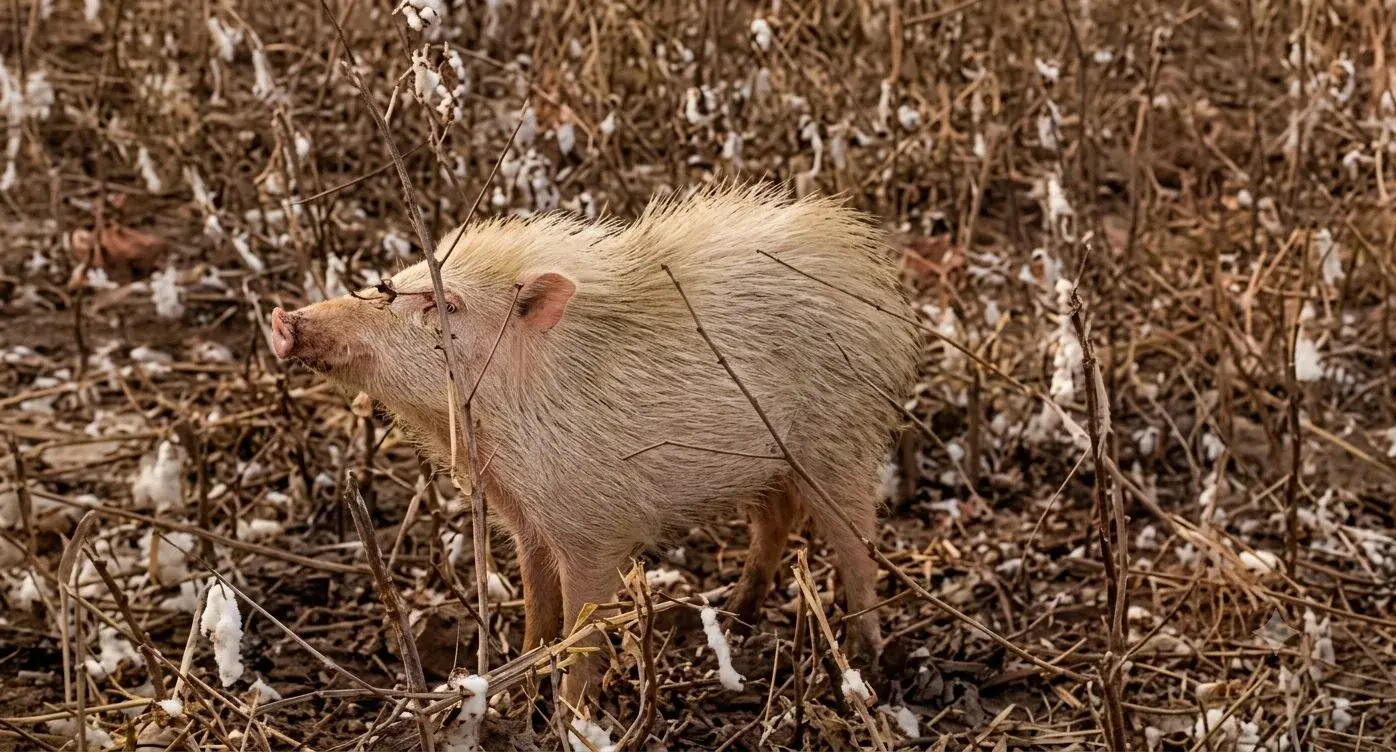 Porco do mato albino é flagrado em plantação em Sapezal
