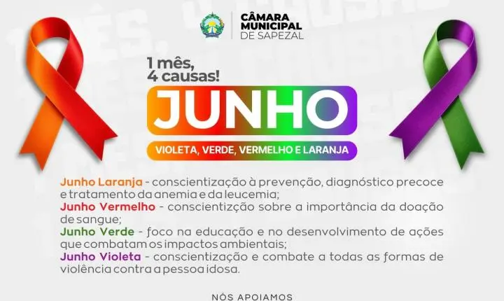 Câmara de Sapezal destaca campanhas Junho Laranja, Vermelho, Verde e Violeta