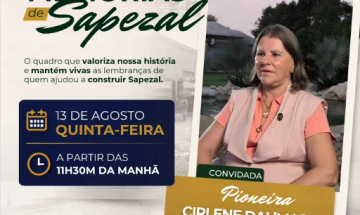 Pioneira Cirlene Dal’Maso participa do Memórias de Sapezal nesta quinta-feira